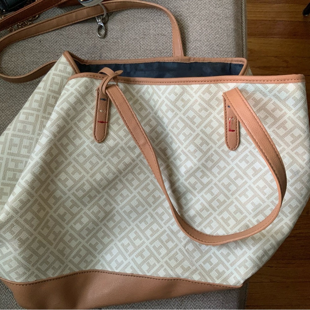 Elegant Tan and Cream Tote Bag